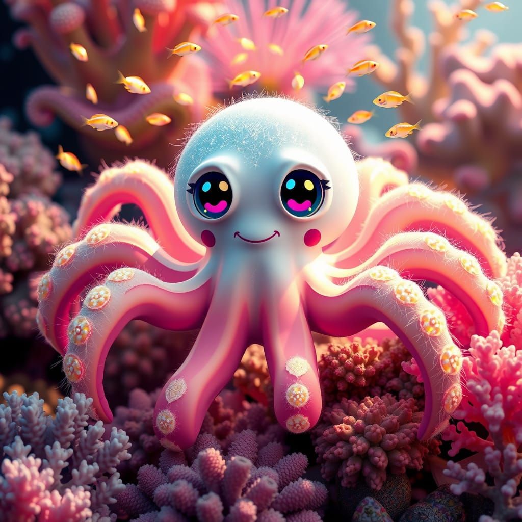 Playful Spider Octopus in Anime Art Style