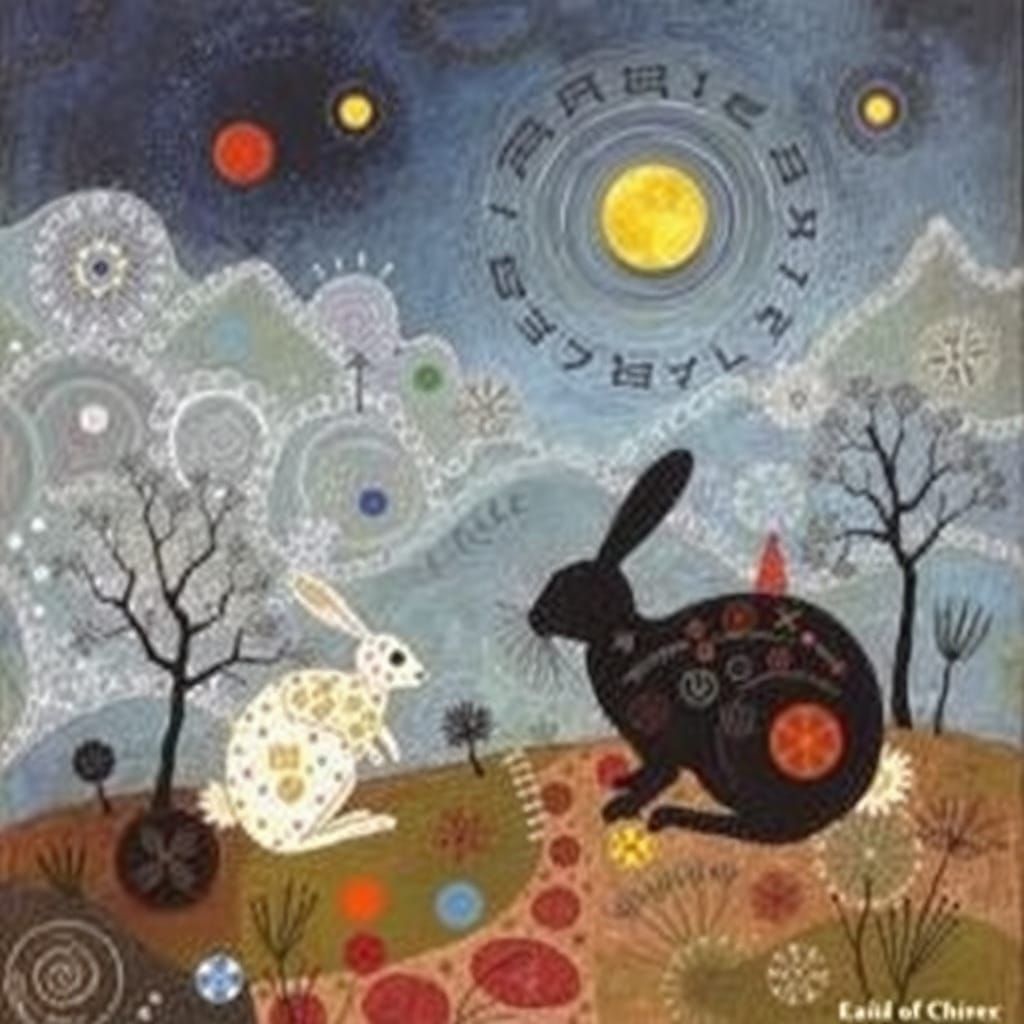 Rabbit's Time Travel Adventure: Impressionistic Abstract Art