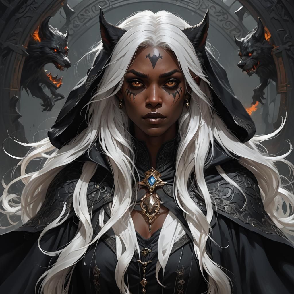 Werewolf Woman in Devil Cloak: Hyperdetailed Portrait