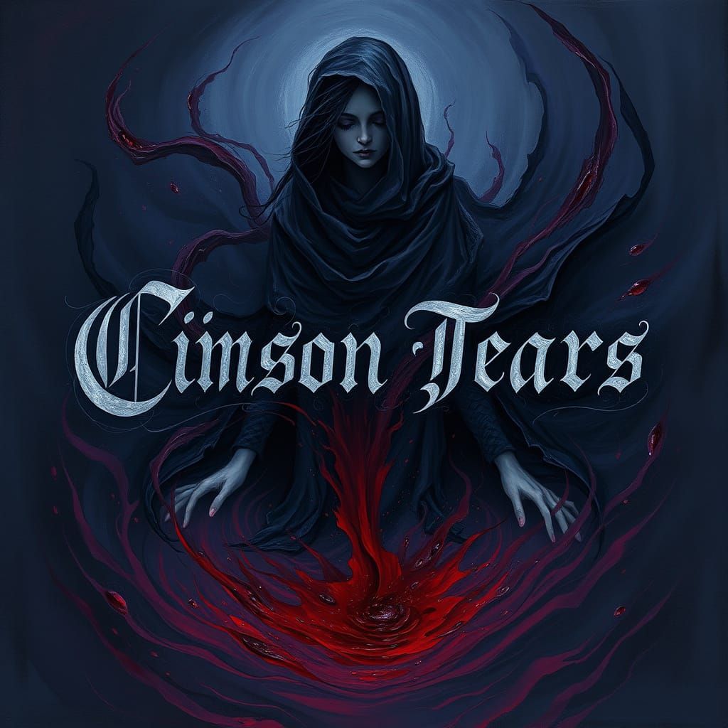 Ethereal Calligraphy of Crimson Tears in Dark, Moody Vortex