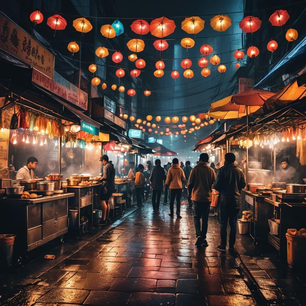 Night Street Food Photography in HDR