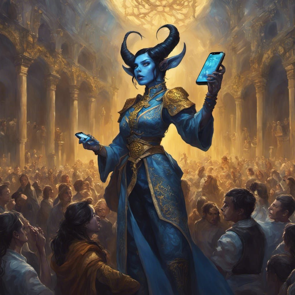 Tiefling Cleric with iPhone: Fantasy Concept Art