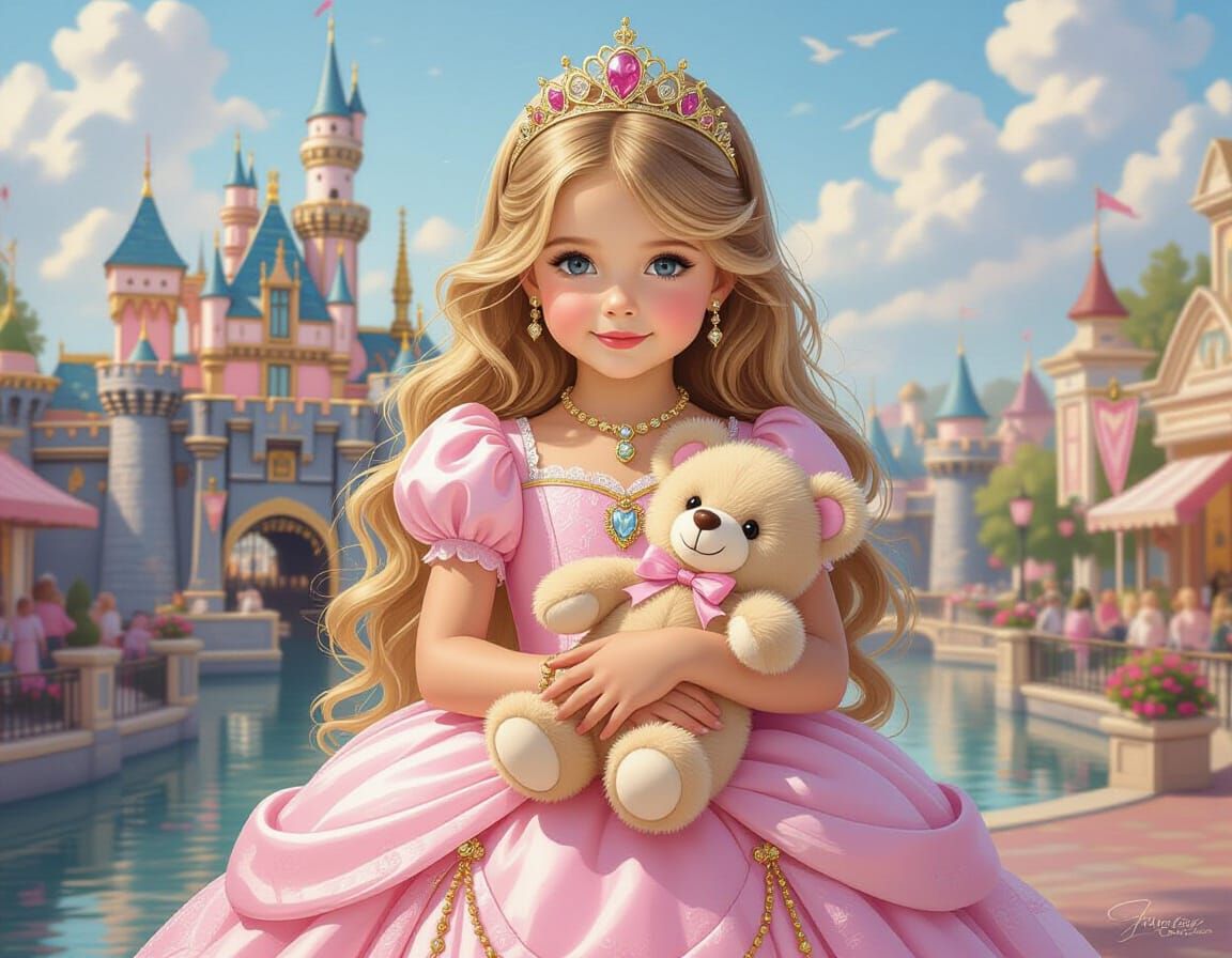 Princess at Theme Park in Whimsical Digital Art