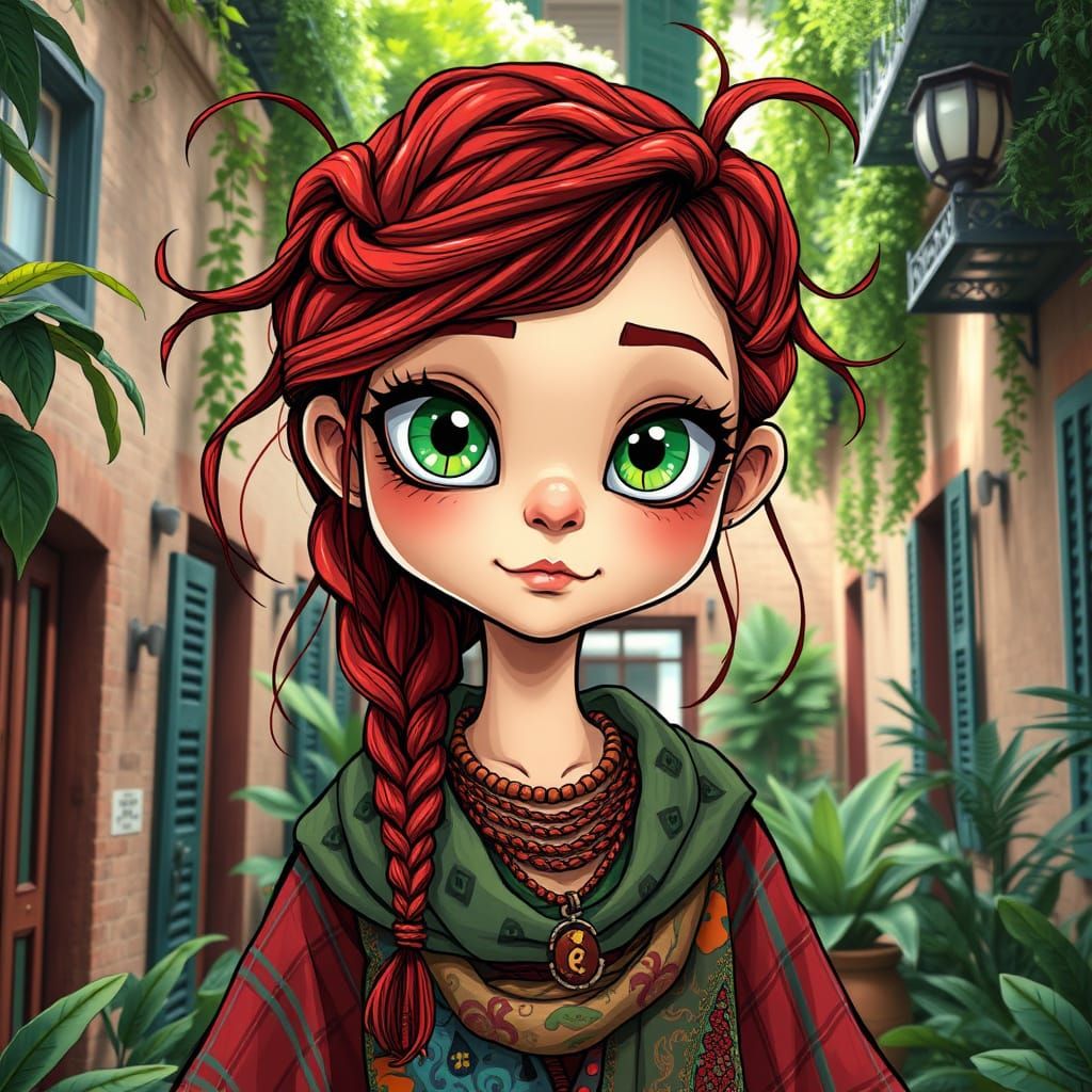 Bohemian Woman in Overgrown New Orleans Courtyard