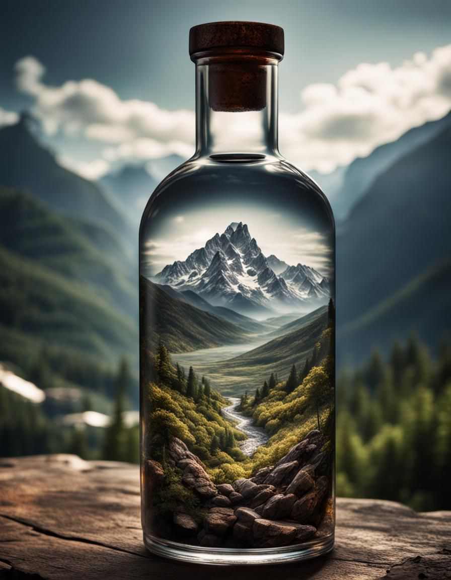 Mountain Landscape Trapped in a Bottle