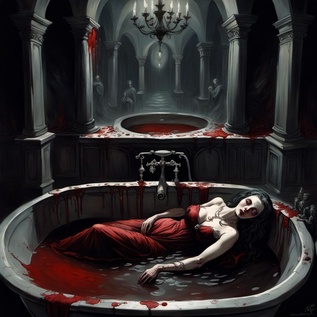 Macabre Scene of Lady Bathory in Blood Bath