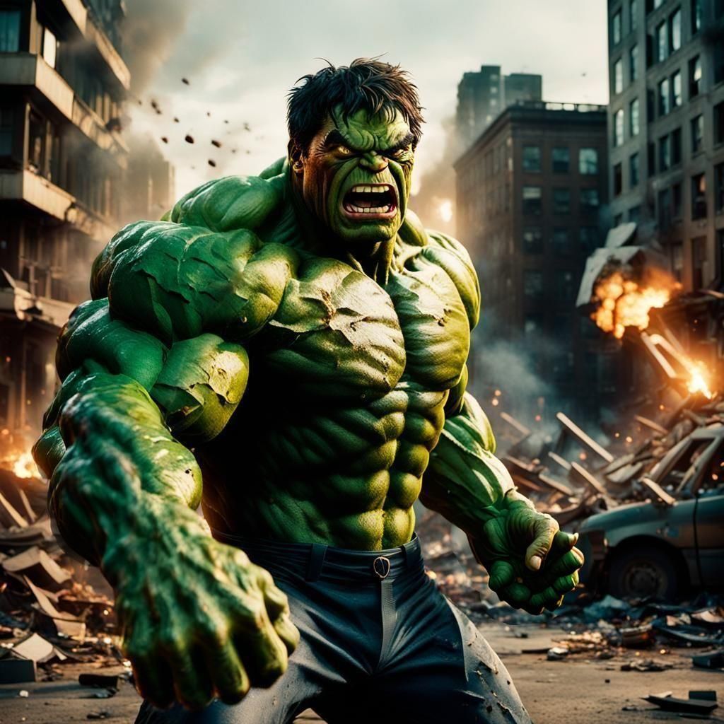 Enraged Hulk Destroys City: Cinematic Film Still