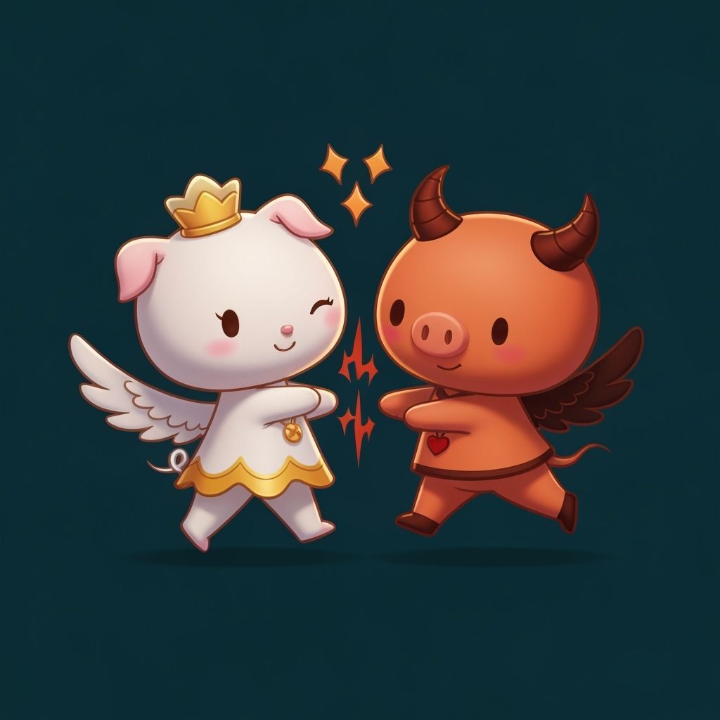 Angel and Demon Pigs Dance: Good vs Evil Concept Art