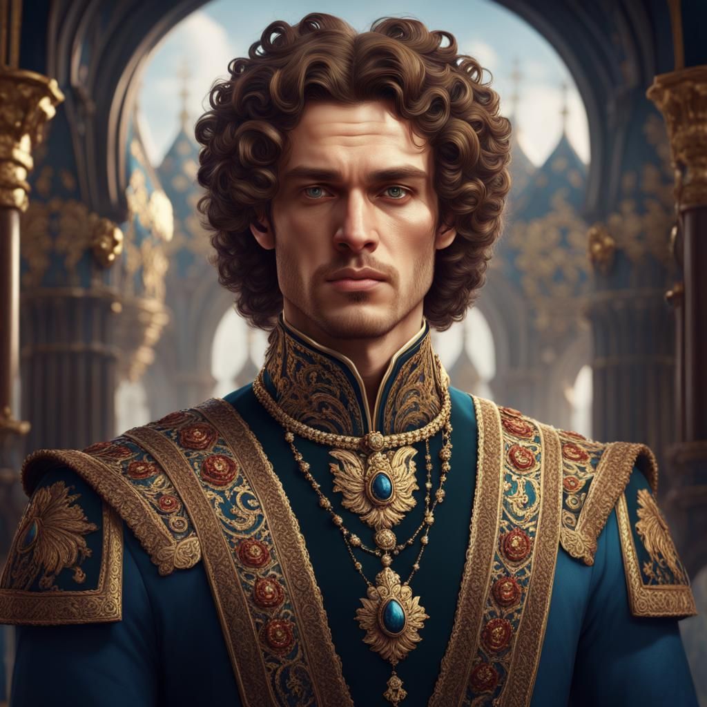 Young Man in Traditional Russian Royal Clothing