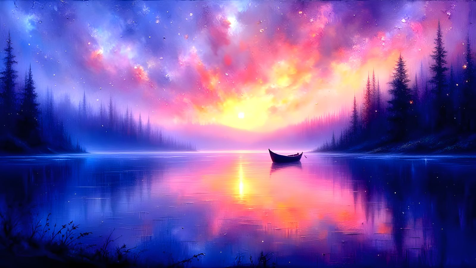 Impressionistic lake sunset