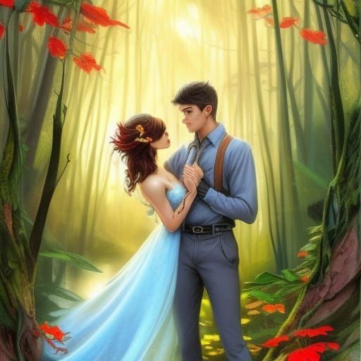 Autumn Fairy Man Exploring Forest, Ornate Fairycore Art