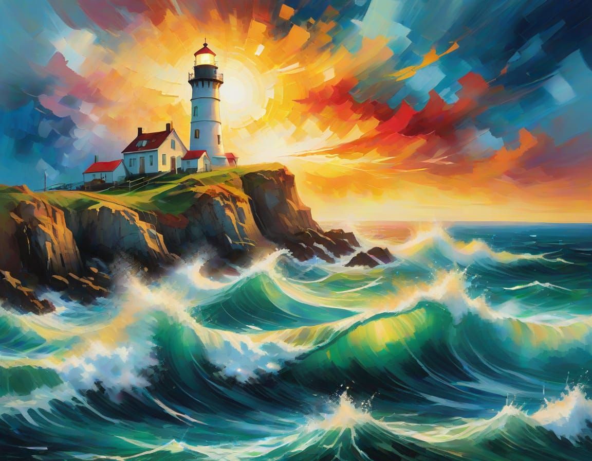 Abstract Lighthouse Painting with Divine Light