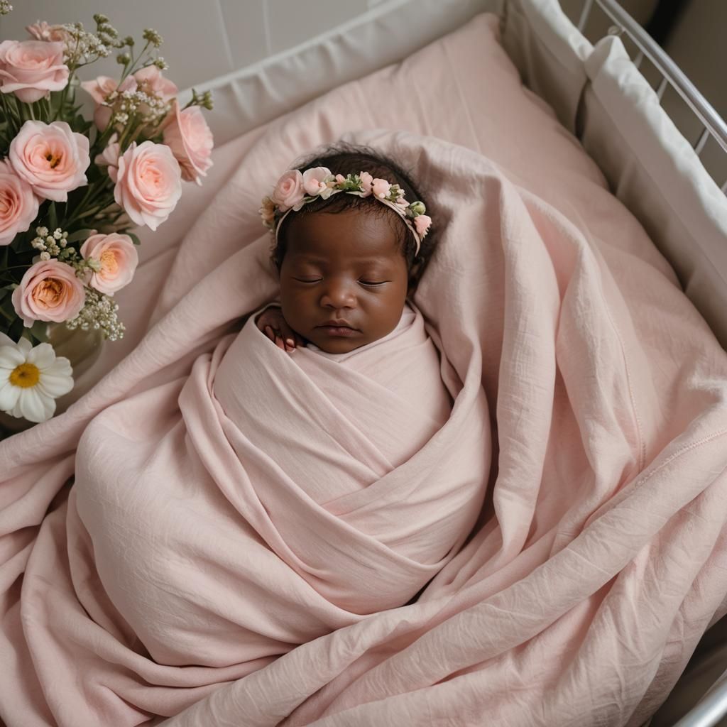 Newborn Baby Girl in Hospital, Close-Up Portrait