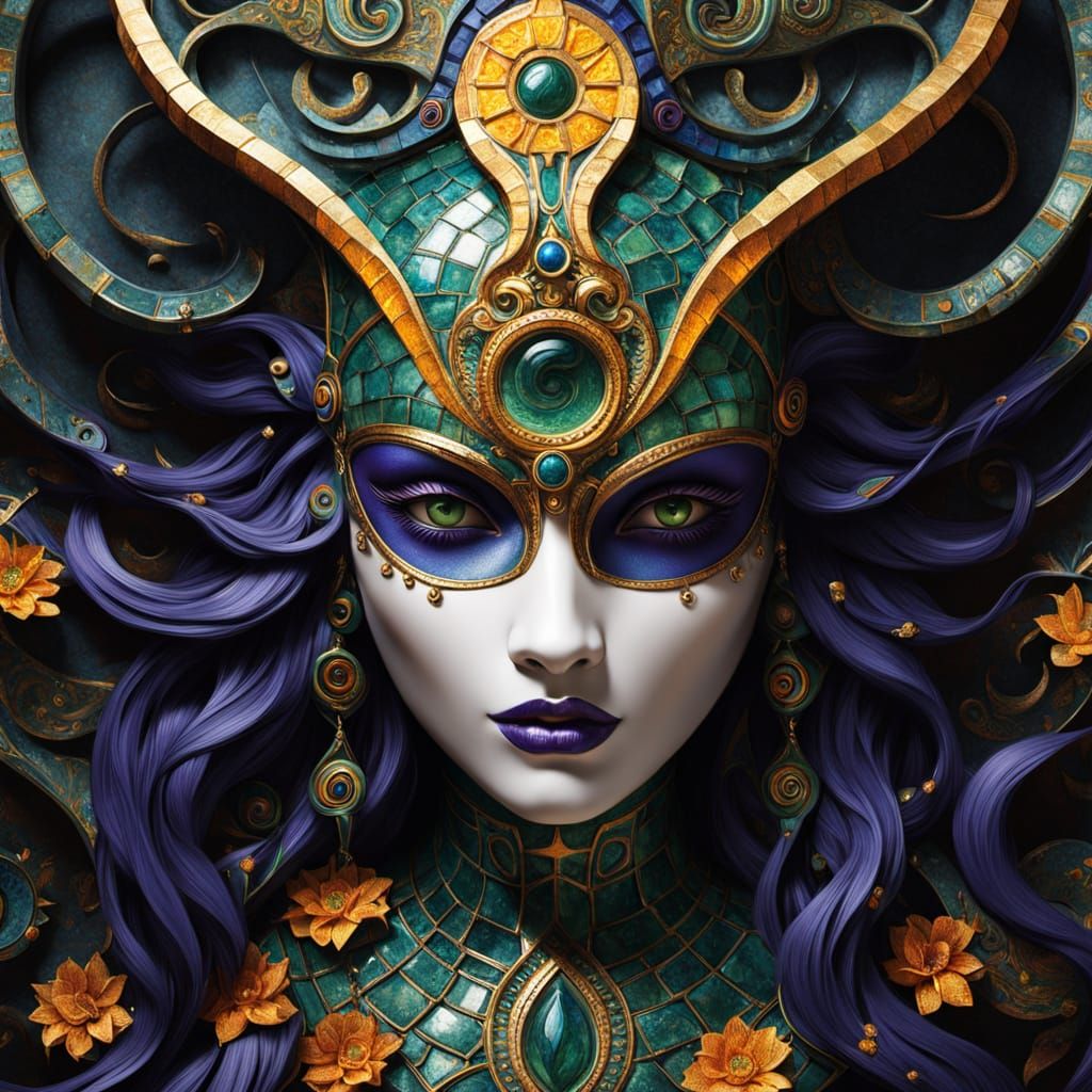 Mystical Ceramic Mask in Dark Fantasy Style