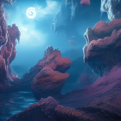 Fantastical Sea in Space: Detailed Matte Painting