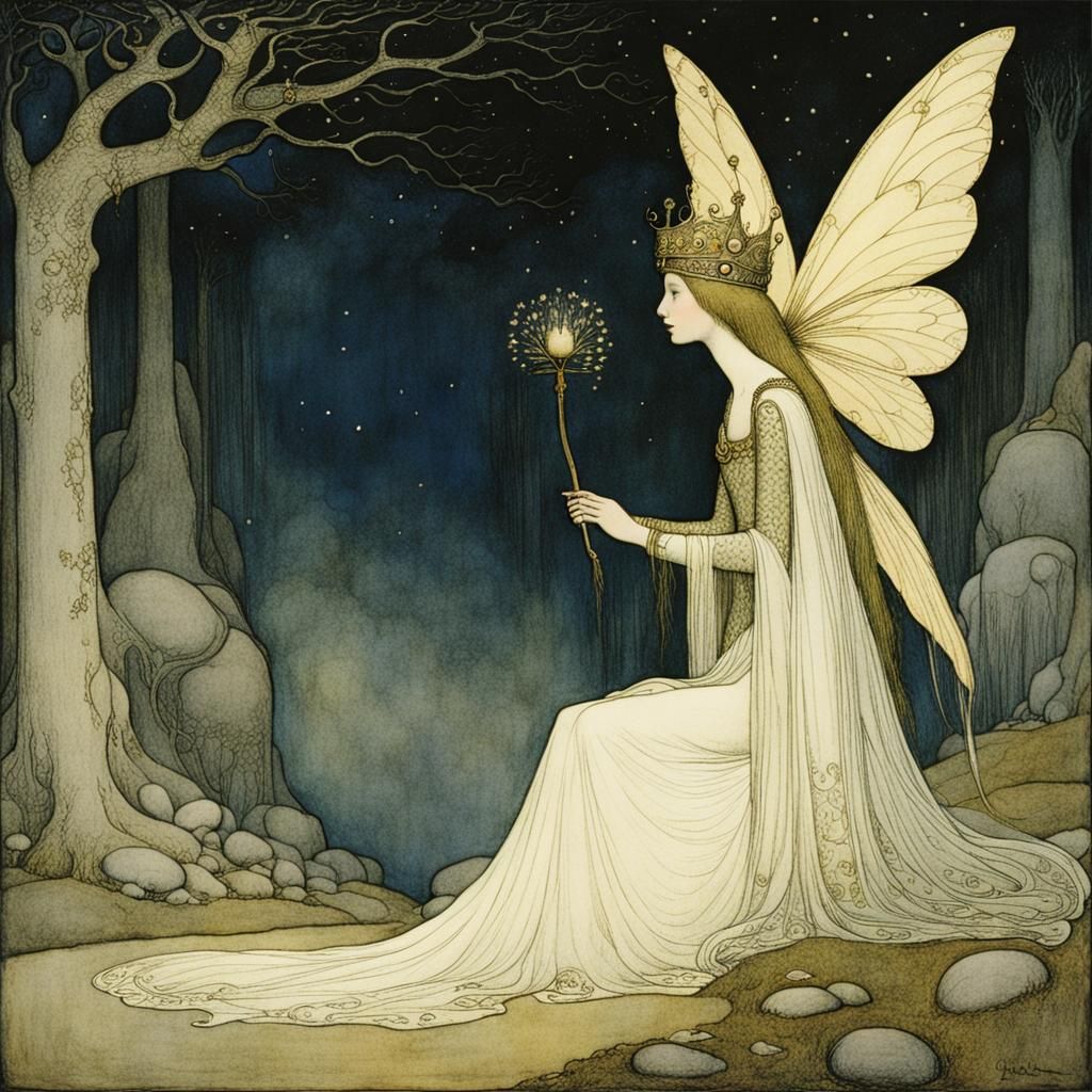 Enchanting Fairy Queen in Golden Age Illustration