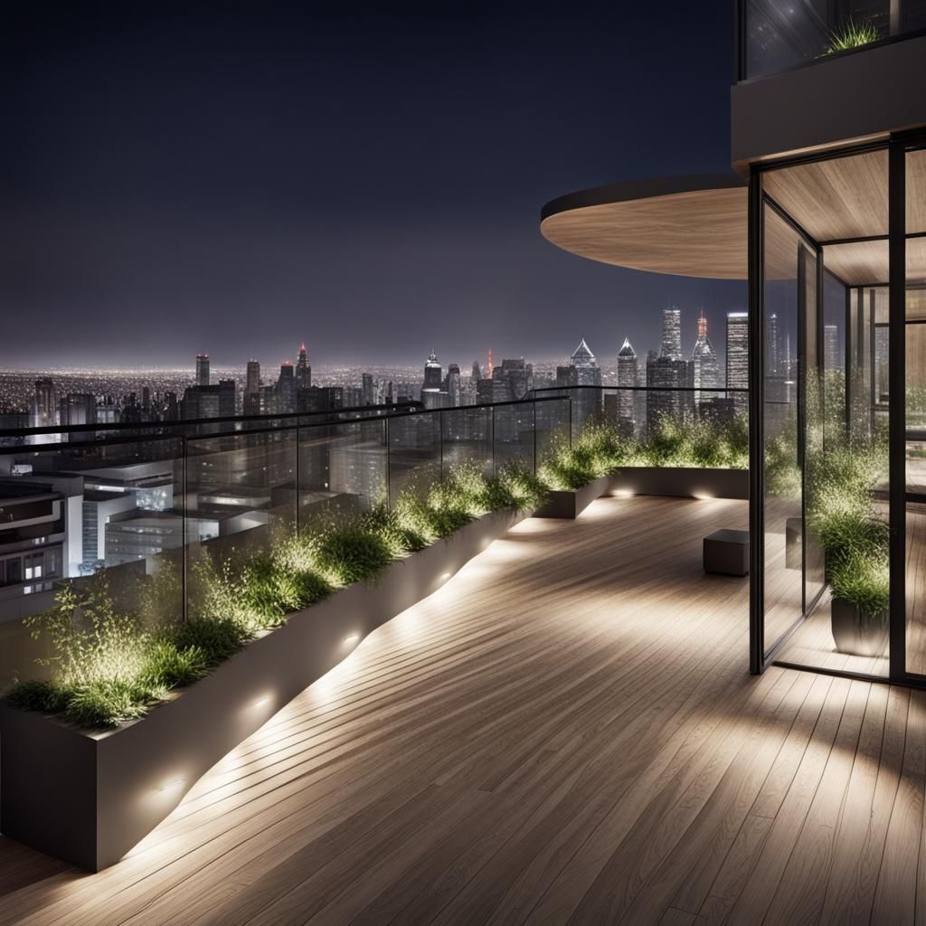 Night Cityscape Terrace with Cocktails