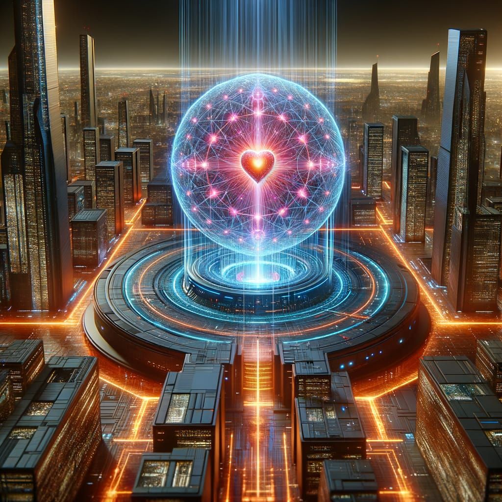 Futuristic Smart City Control Center with Pulsing AI Core