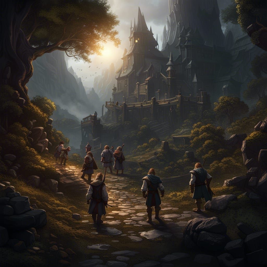 Epic Fantasy Landscape with Elves and Dwarves