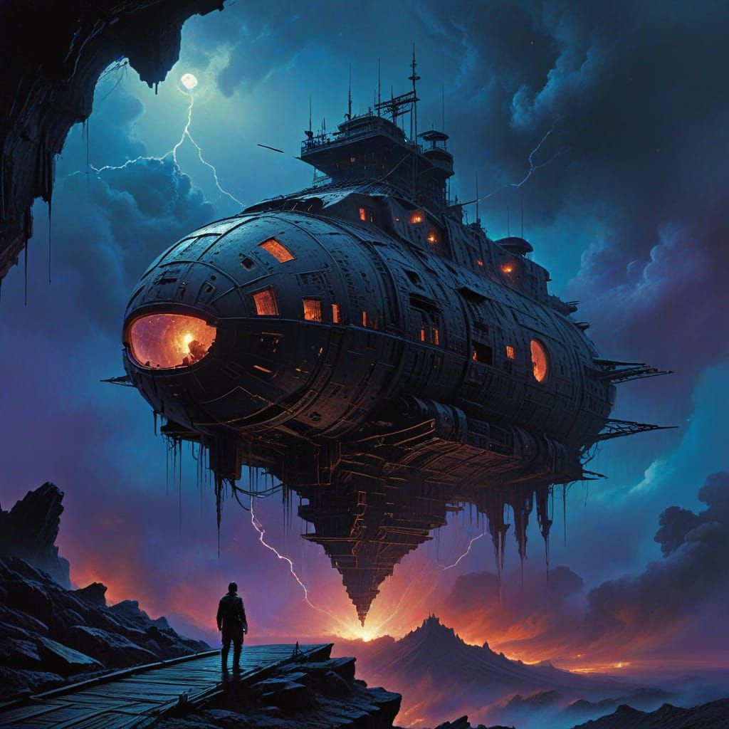 Space Pirate Gazing at Nebula in Dark Sci-Fi Style