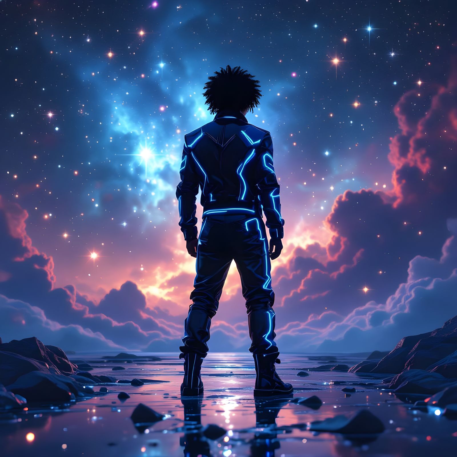 Lil Xylo Gazes at Stars in Black and Blue