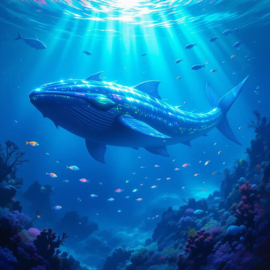 Bioluminescent Leviathan in Alien Ocean