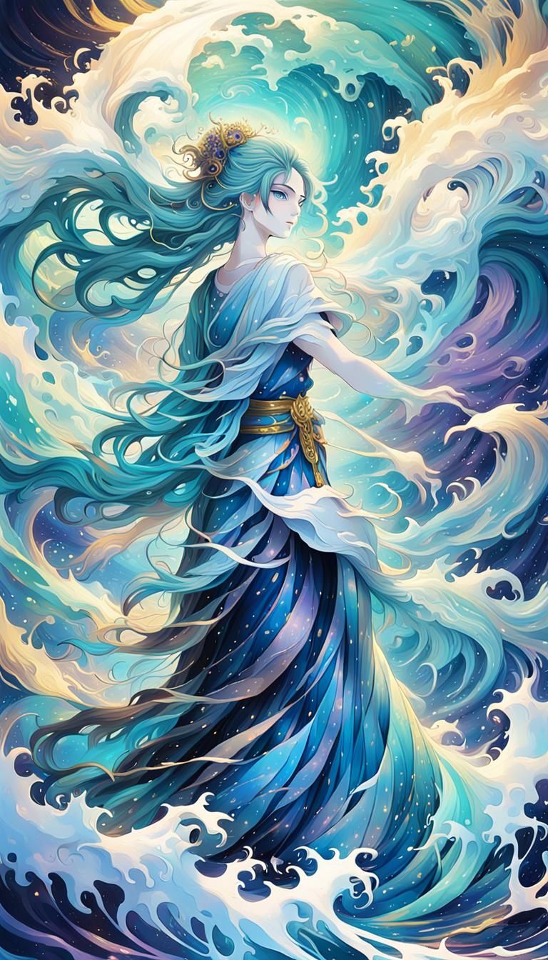 Anime Water Spirit in Cel-Shaded Style