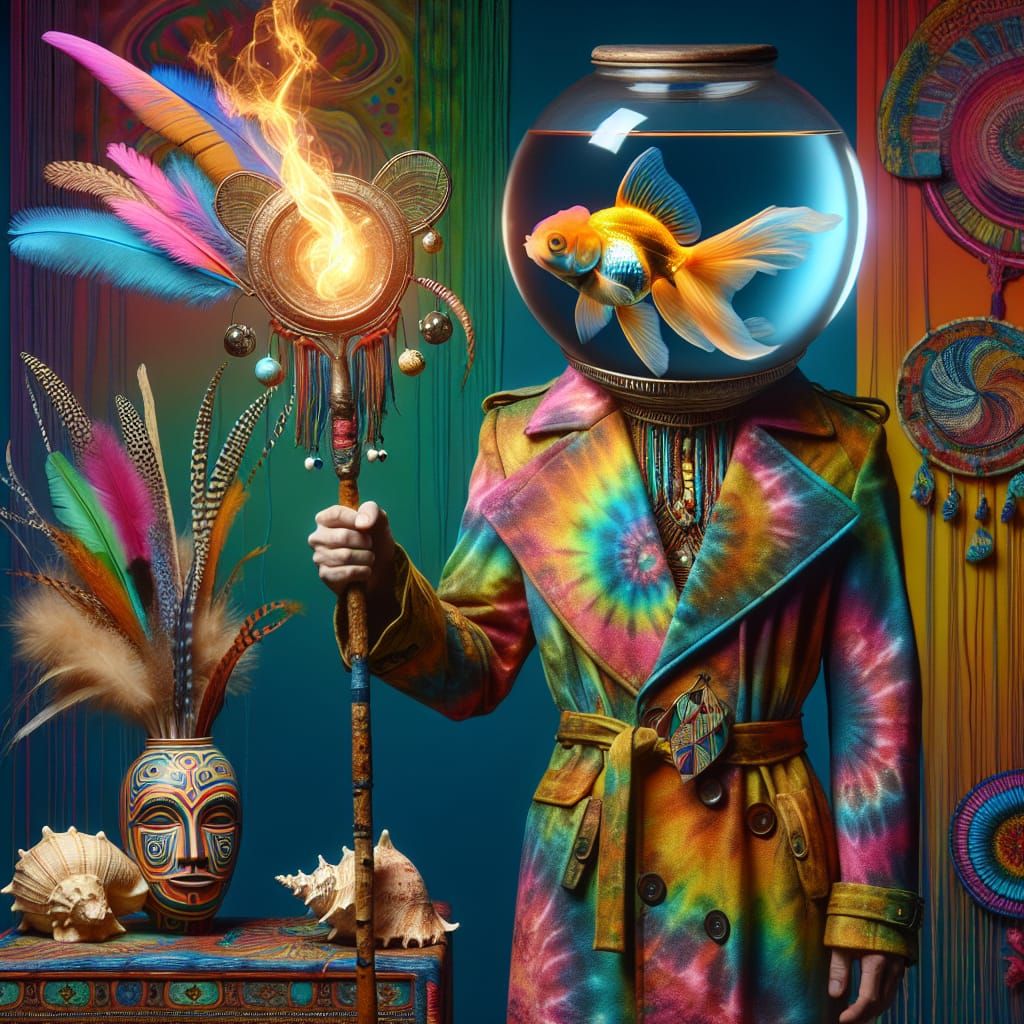 Glass Head Tribal Figure with Flaming Staff