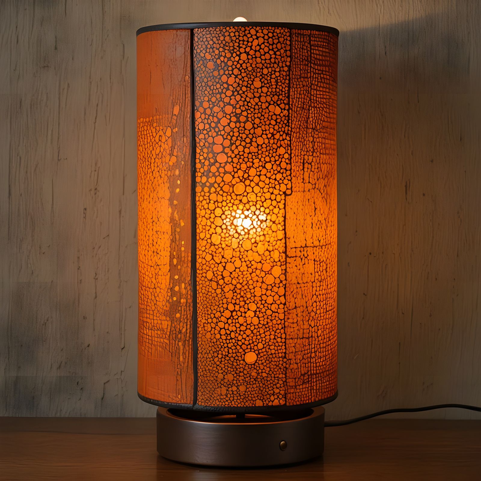 Raku Lava Glaze Ceramic Lamp with Burlap Shade