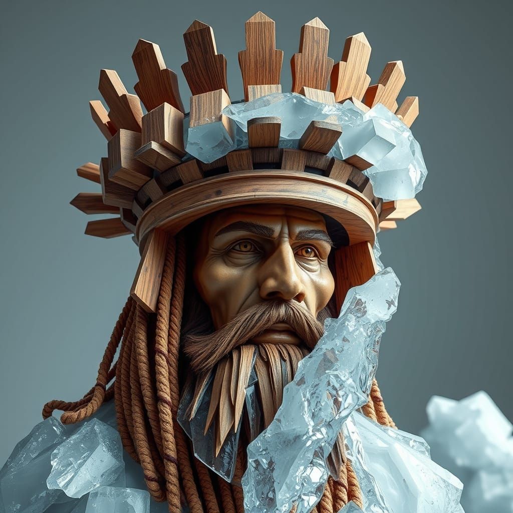 Rastaman with Wood and Ice Crown in Cubist Style