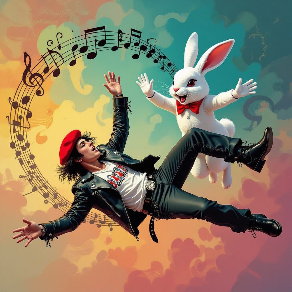 Punk Rocker's Surreal Dive: Psychedelic Dreamscape