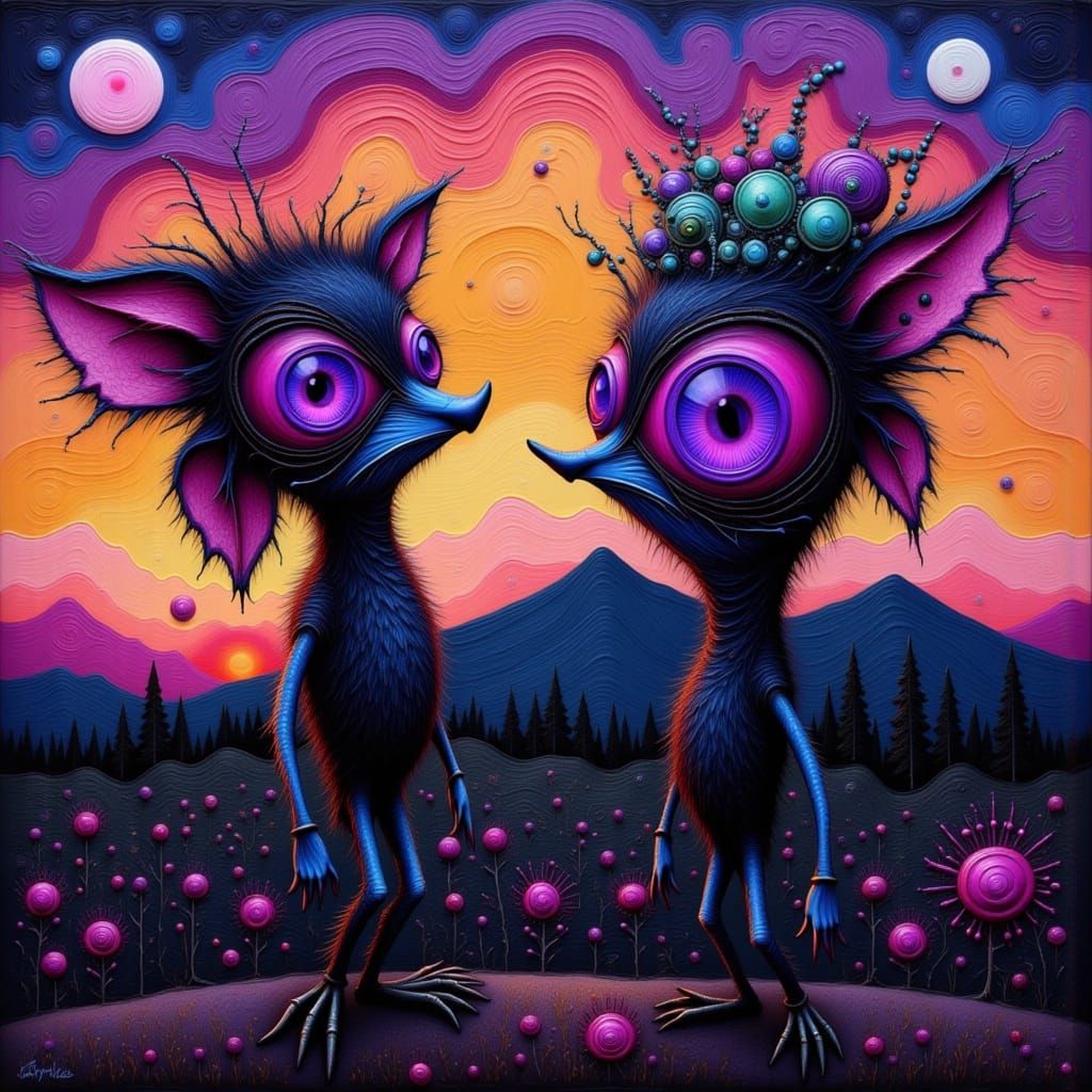 Purple stylized little alien creatures
