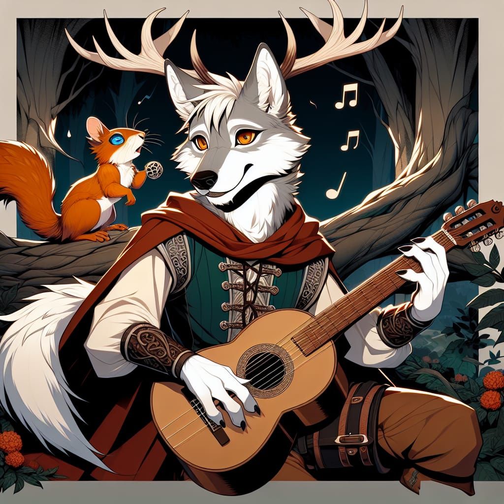 Wolf and Squirrel Bards in Manga Style