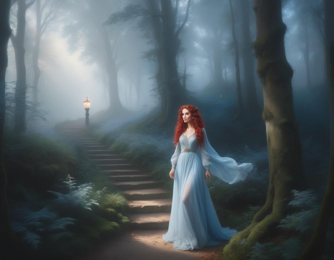 Ethereal Woman in Misty Forest, Fine Art Photograph