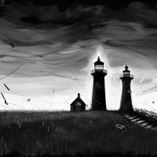 Terrifying Ghosts Haunt Lighthouse in Horror Art Style