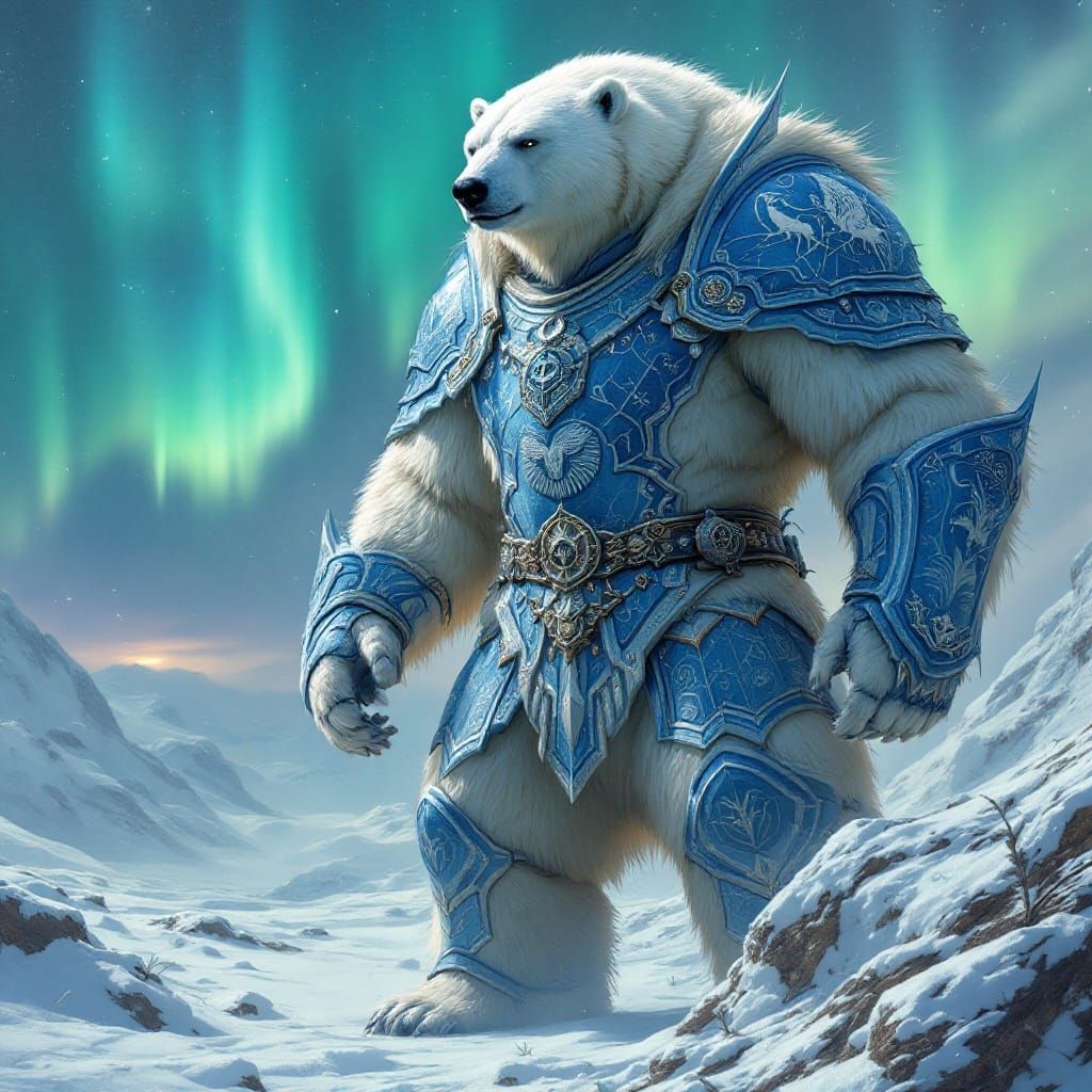 Regal, Armored Polar Bear Dominates Frosty Arctic Landscape