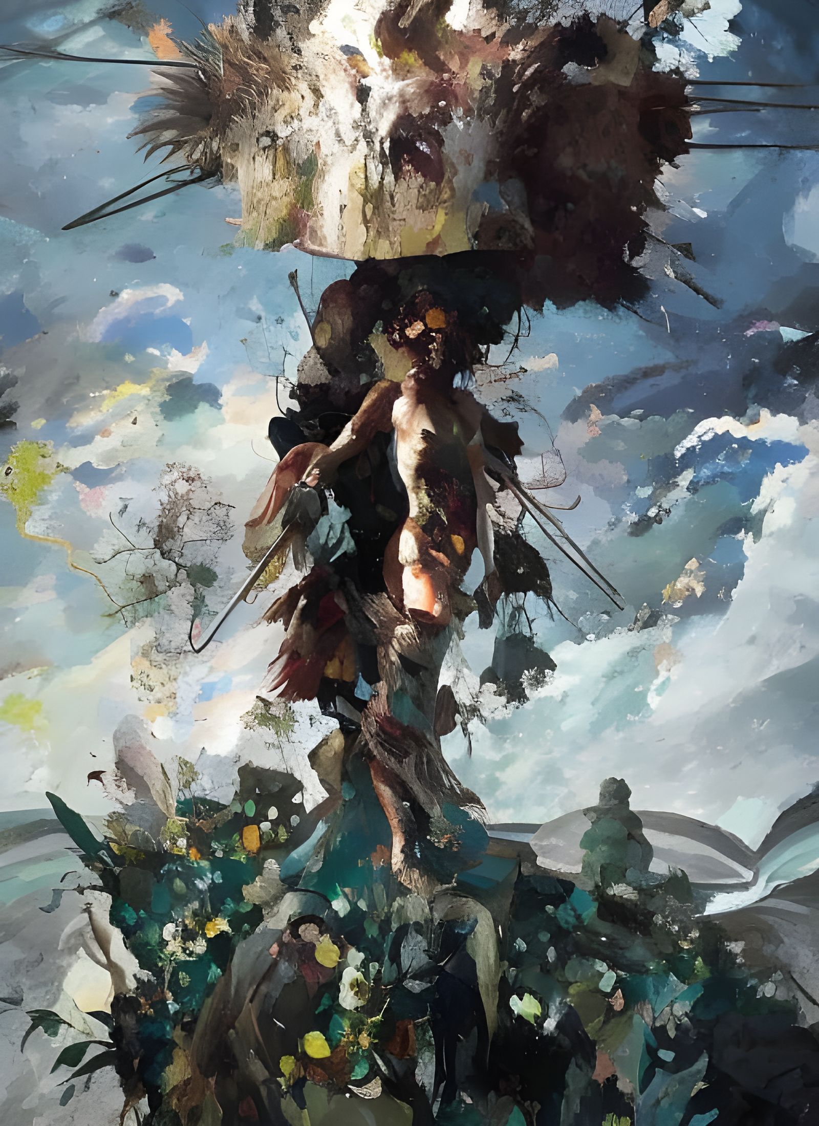 Detailed Fantasy Painting in Mixed Media Style