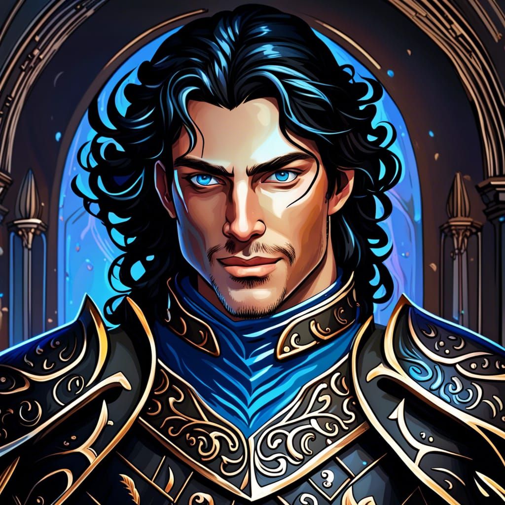 Renaissance Prince with Black Armor, Hyperrealistic Art