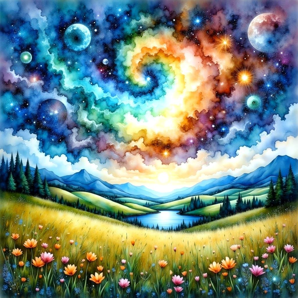 Cosmic Meadow in Vibrant Holographic Detail