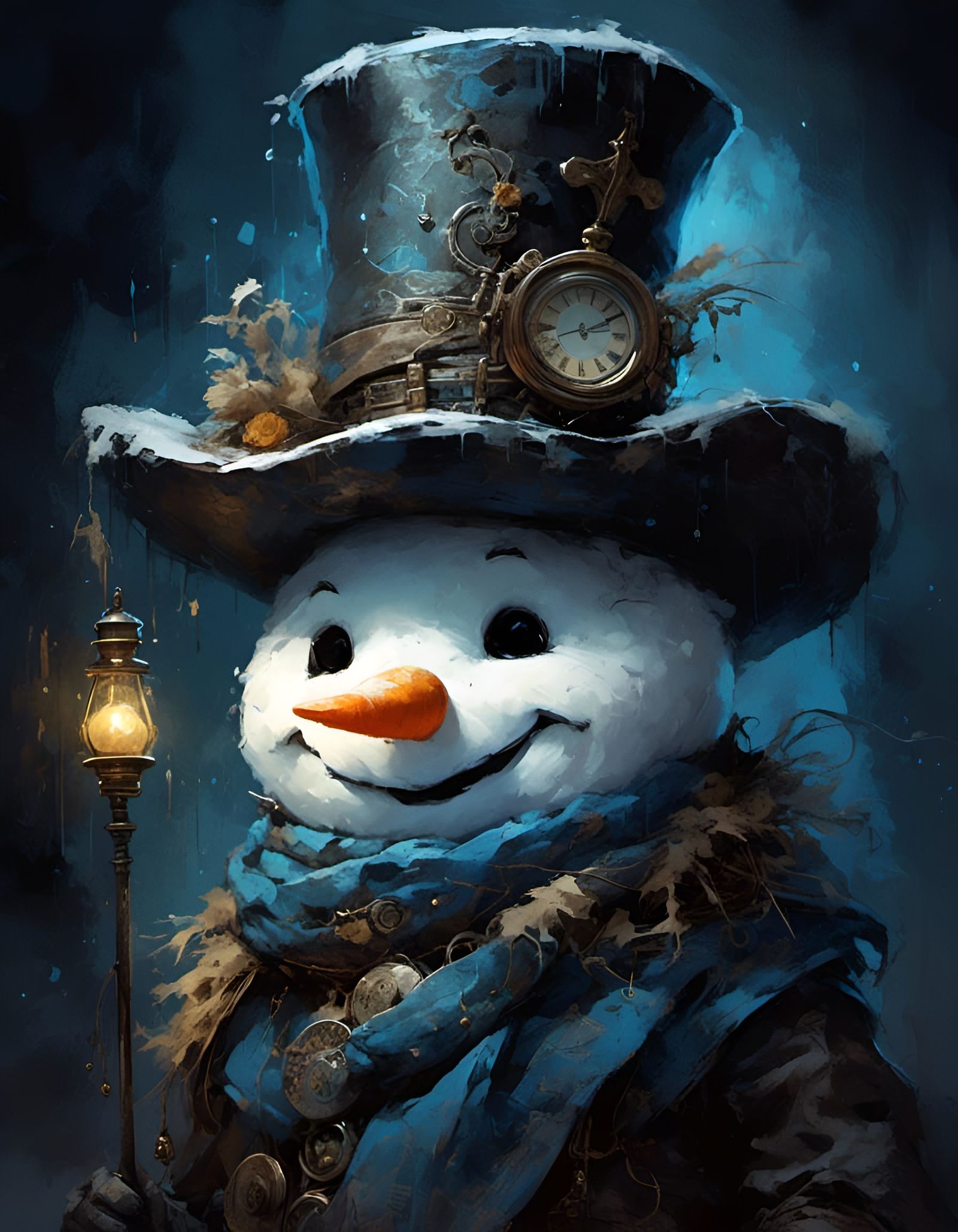Steampunk Snowman Portrait with Witch Hat