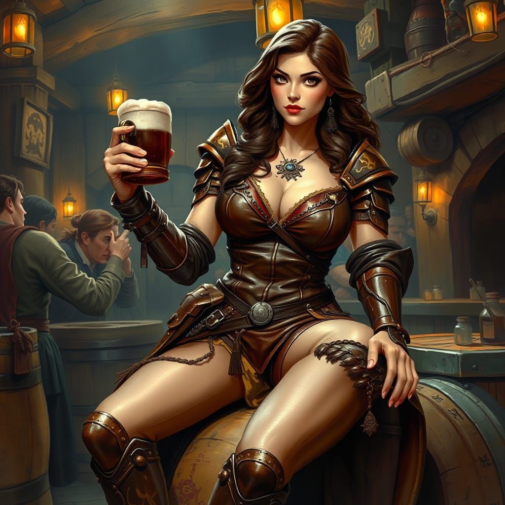 Adventurer in Tavern, Fantasy Art Style