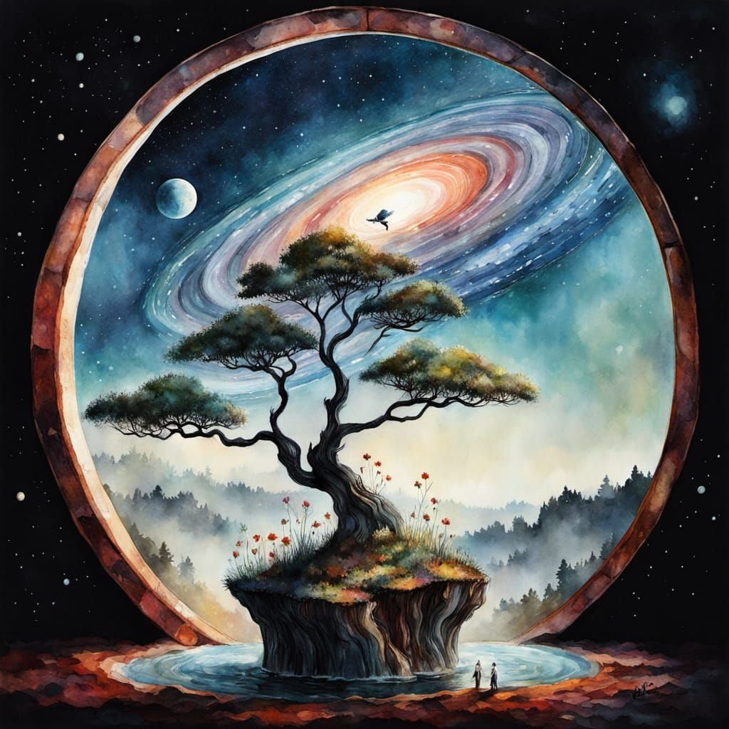 Planetary Flower Meadow: Surreal Watercolor Illustration