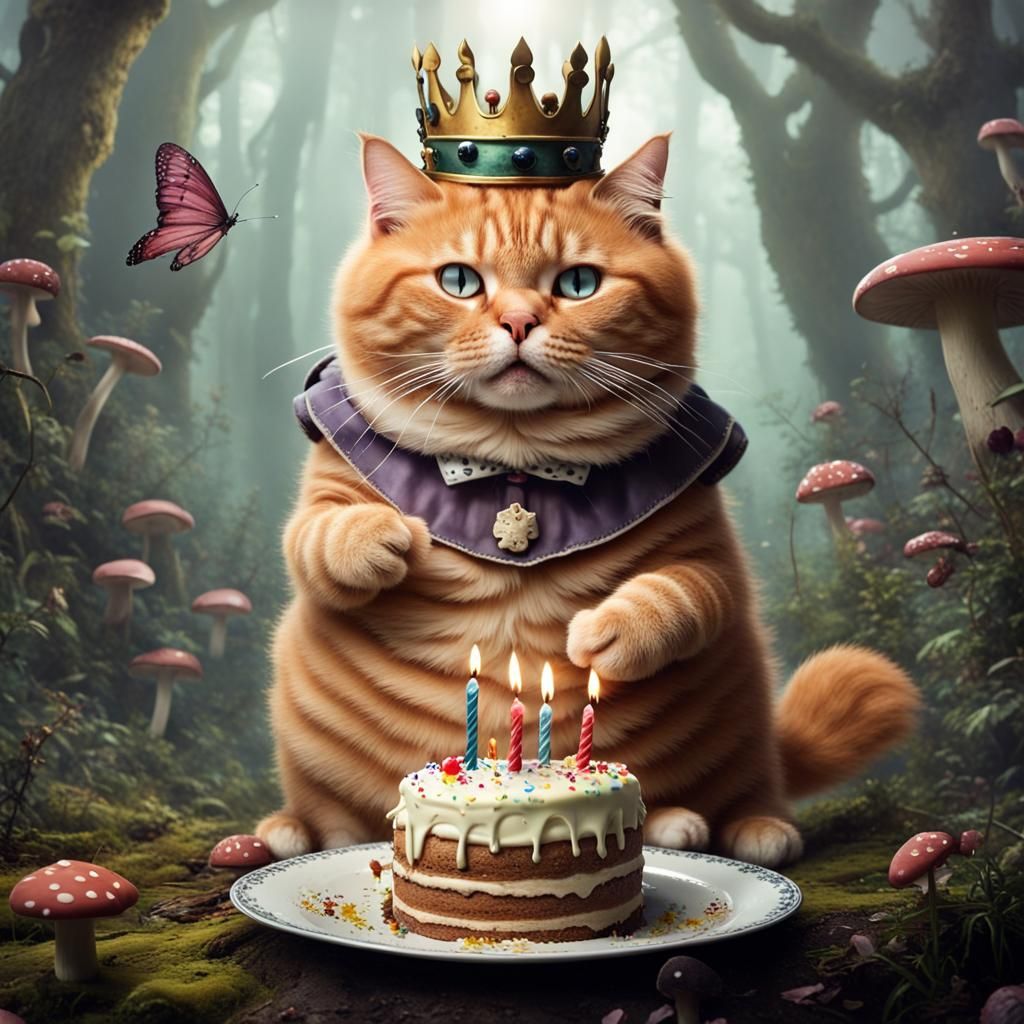 Ginger Cat King Celebrates in Burtonesque Wonderland