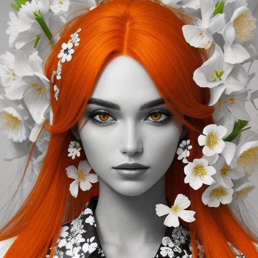 Monochrome Portrait: Girl with Flame Hair