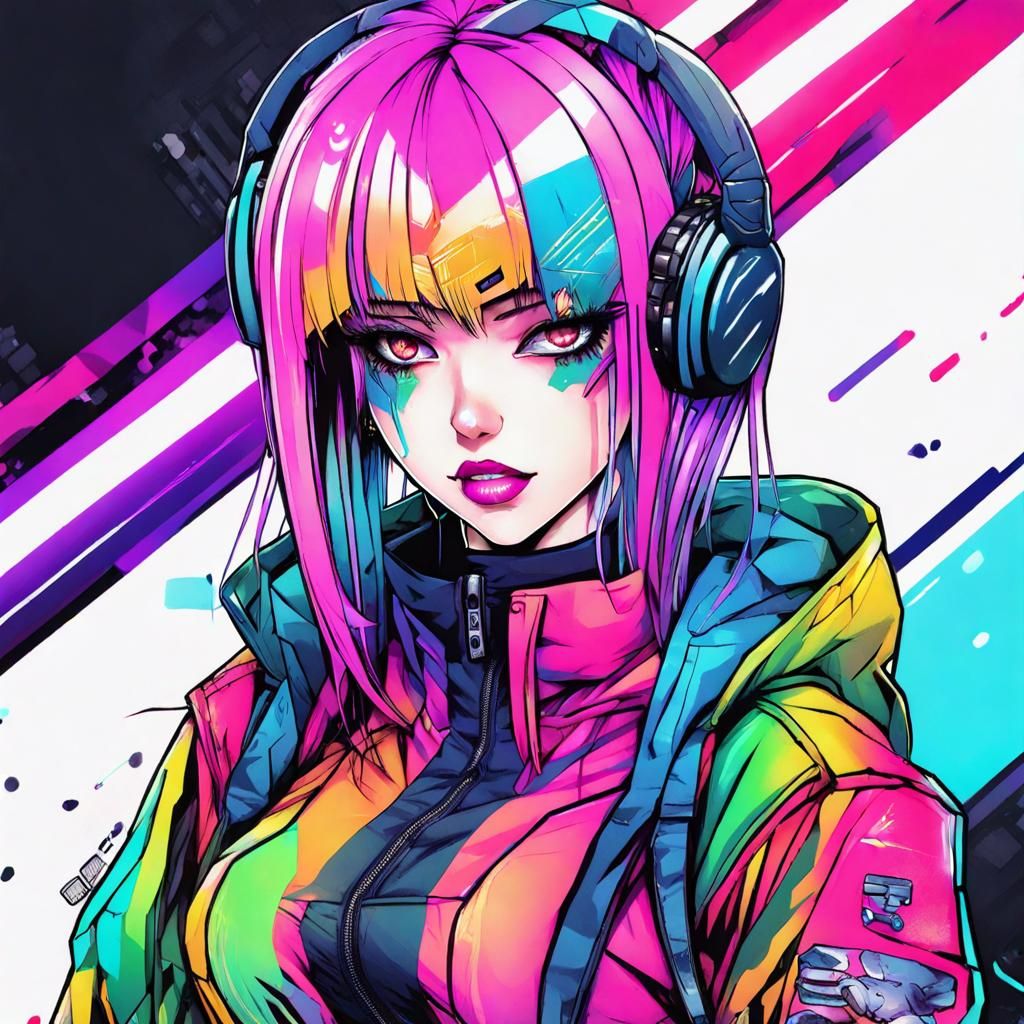 Colorful Cyberpunk Manga Girl Illustration