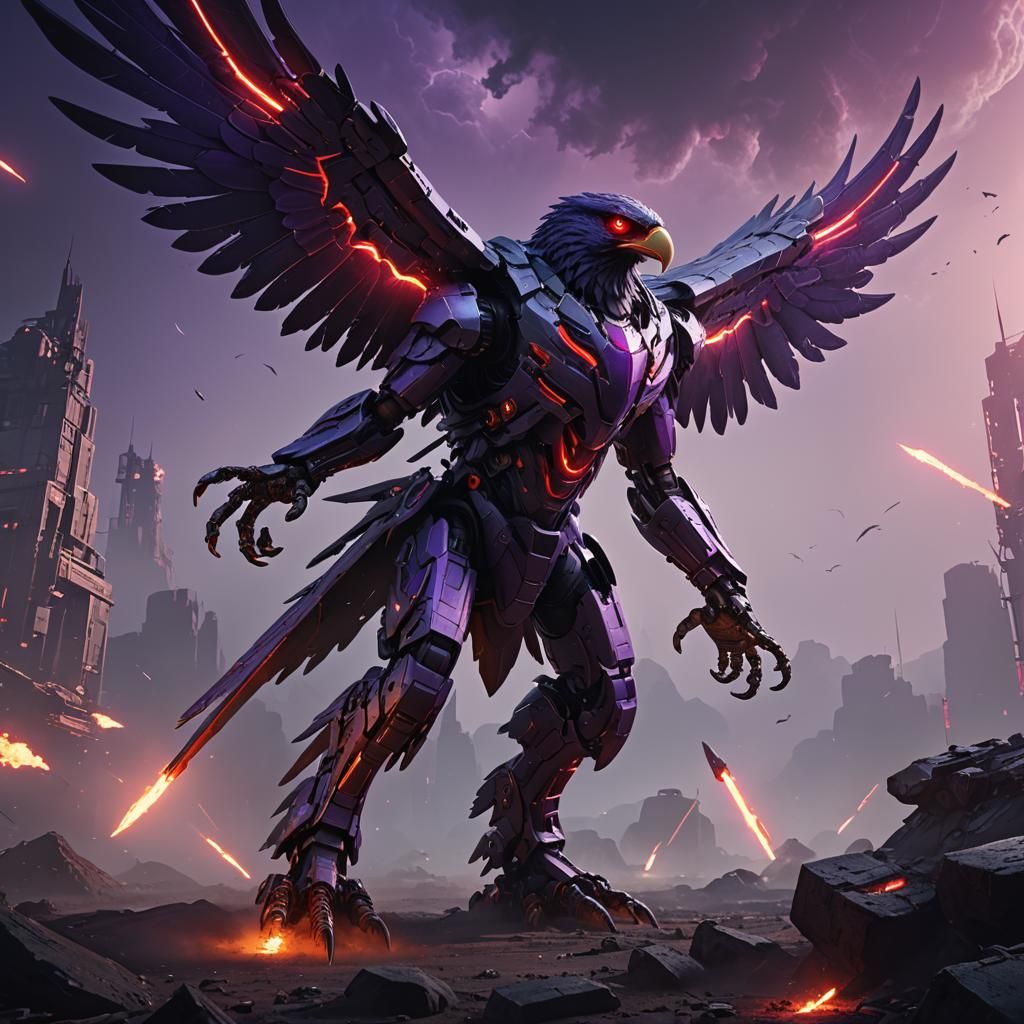 Futuristic Purple Eagle Mech Concept Art