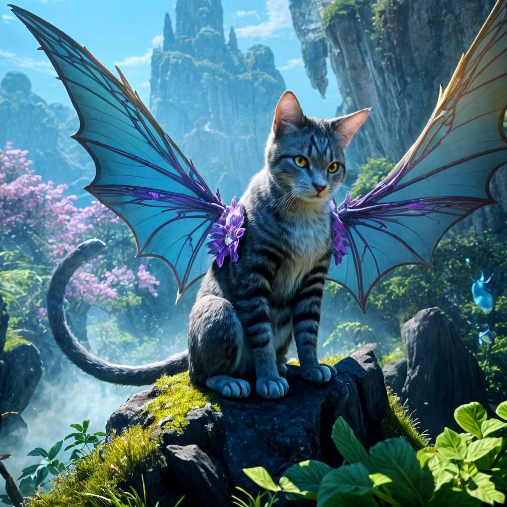 Whimsical Claymation Cat and Dragon in Fairy Wings