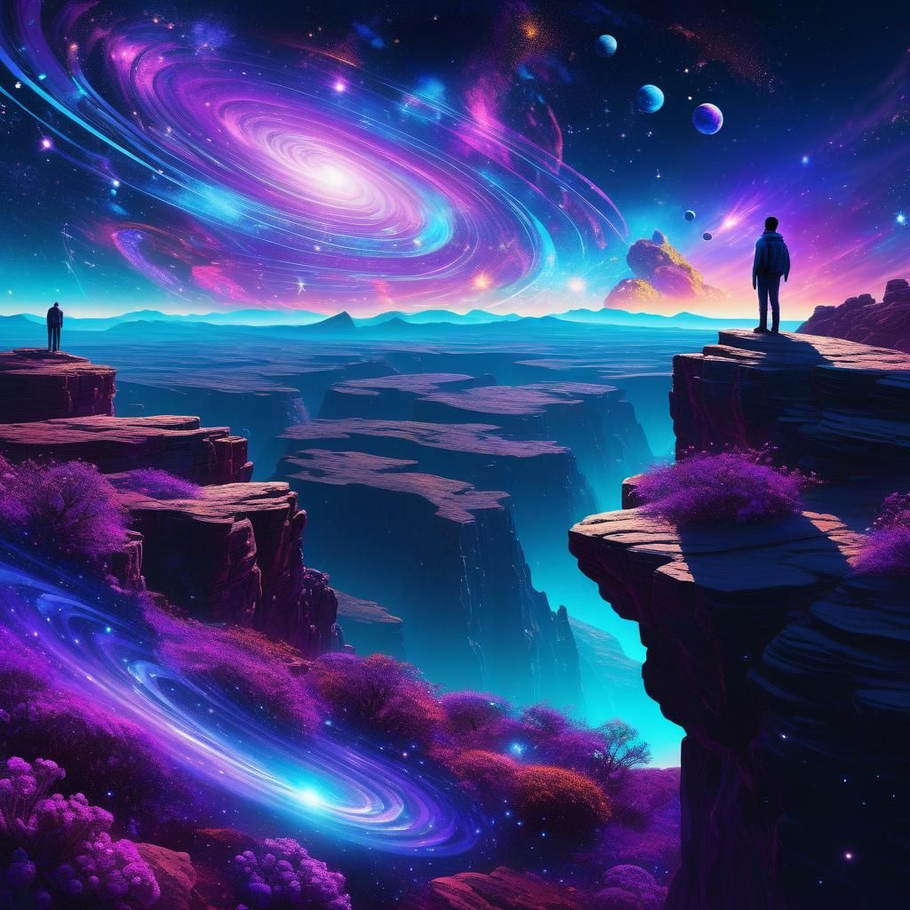 Cosmic Landscape with Astral Nebulae in Mixed Media Style