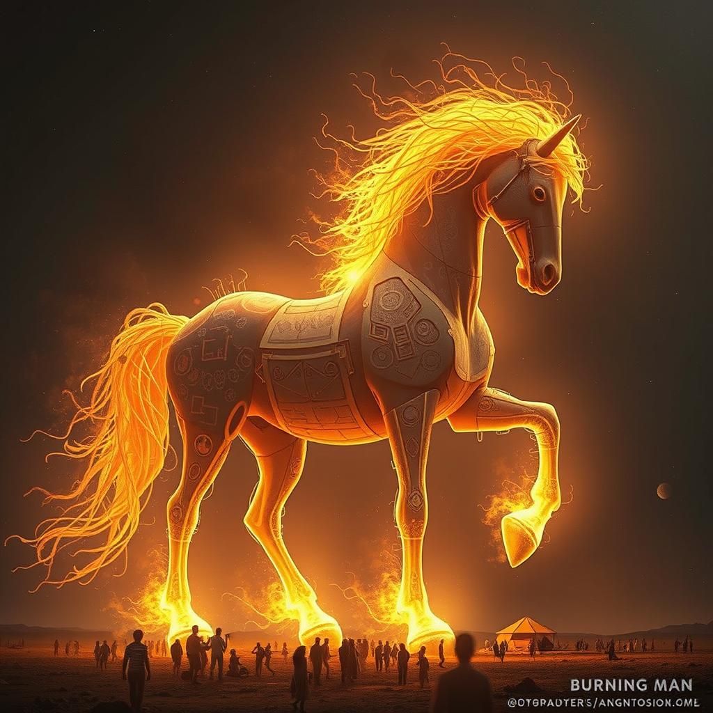 Burning Man at Dusk in Futuristic Style