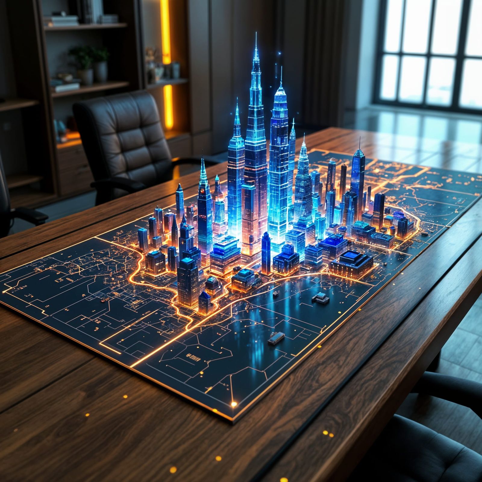 City Planning in Blue Light Holographic Display